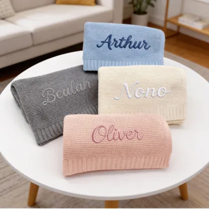 Custom Embroidered Name Knit Blanket