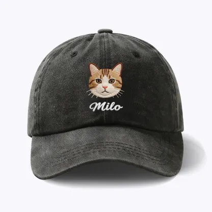 Custom Embroidered Cat Dog Pet Face Photo with Name Cap