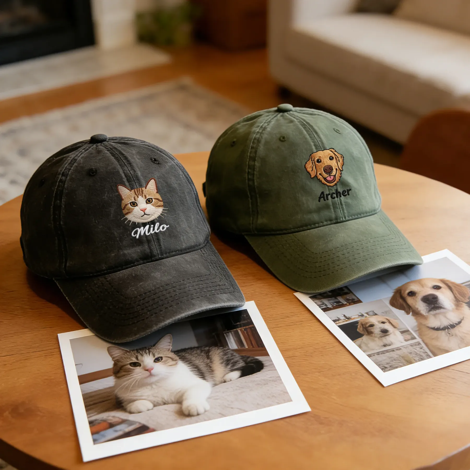 Custom Embroidered Cat Dog Pet Face Photo with Name Cap