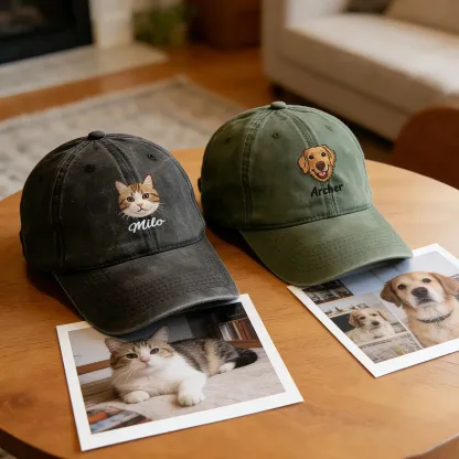 Custom Embroidered Cat Dog Pet Face Photo with Name Cap