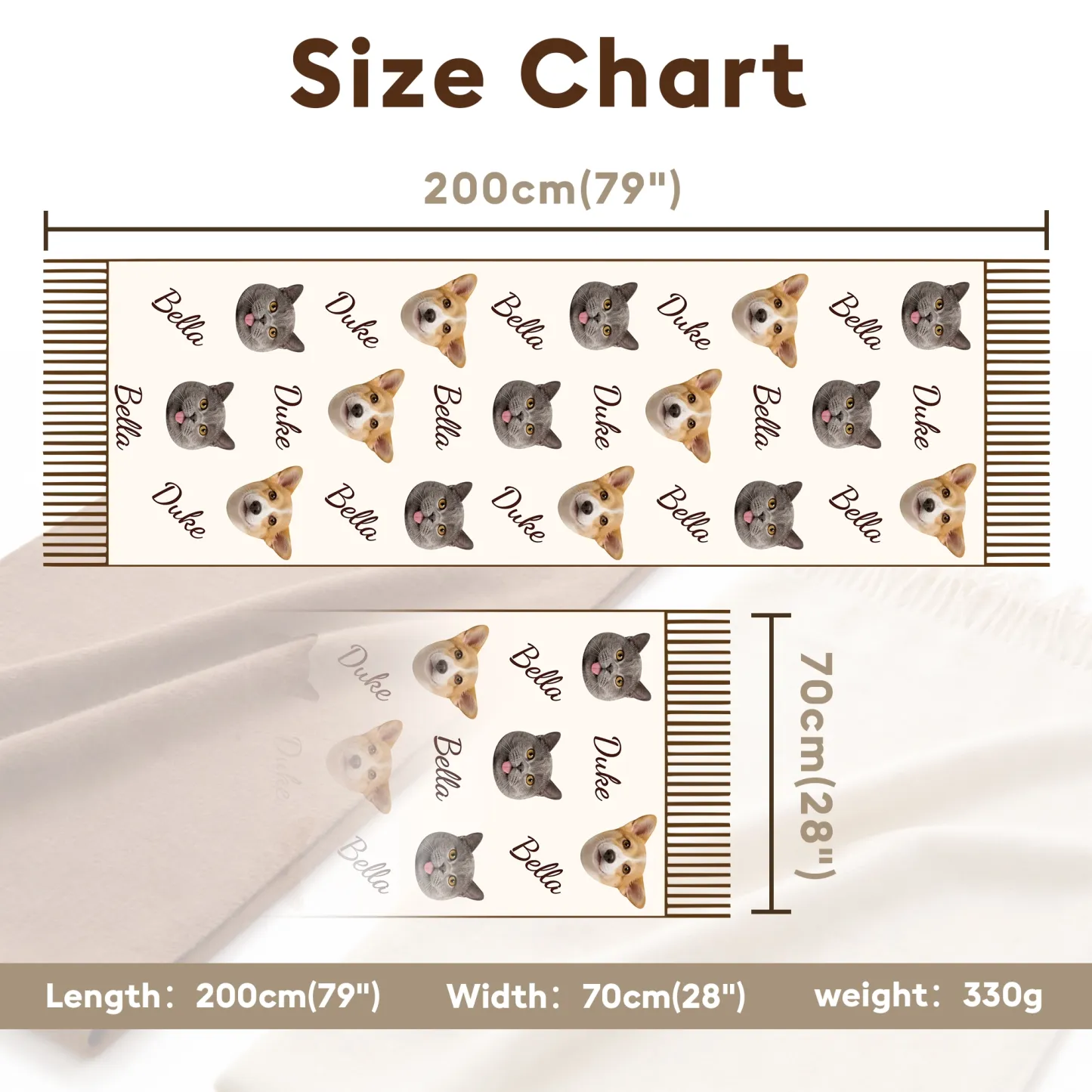 Custom 1-5 Dog Cat Pet Face Photo with Name Warm Tassel Scarf