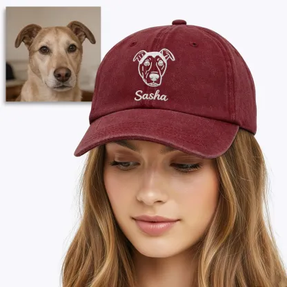 Custom Embroidered Cat Dog Pet Face Photo Outline with Name Cap