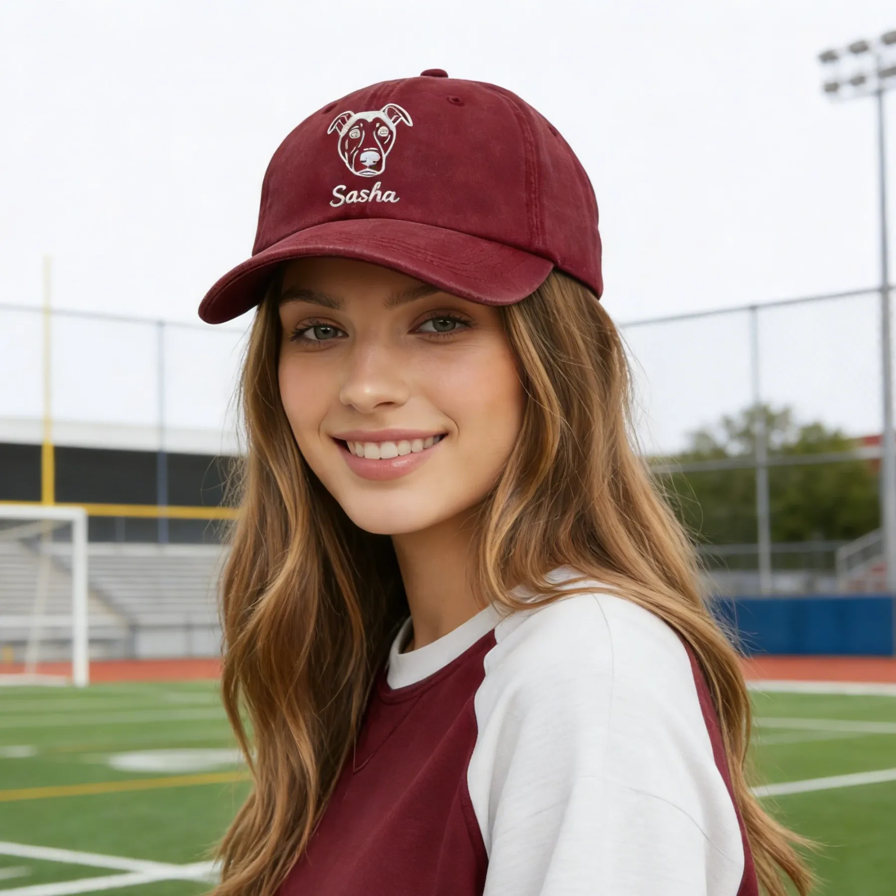 Custom Embroidered Cat Dog Pet Face Photo Outline with Name Cap