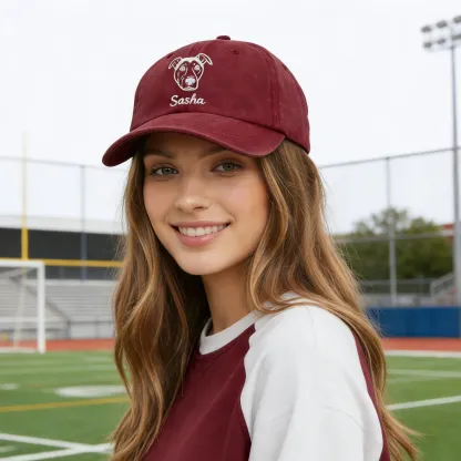 Custom Embroidered Cat Dog Pet Face Photo Outline with Name Cap