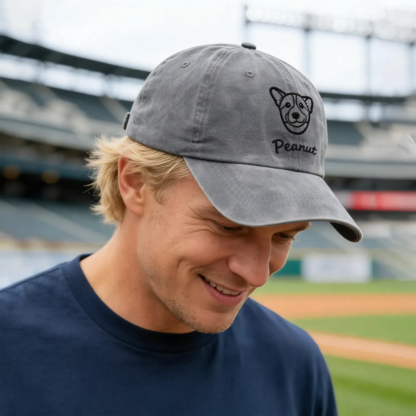 Custom Embroidered Cat Dog Pet Face Photo Outline with Name Cap