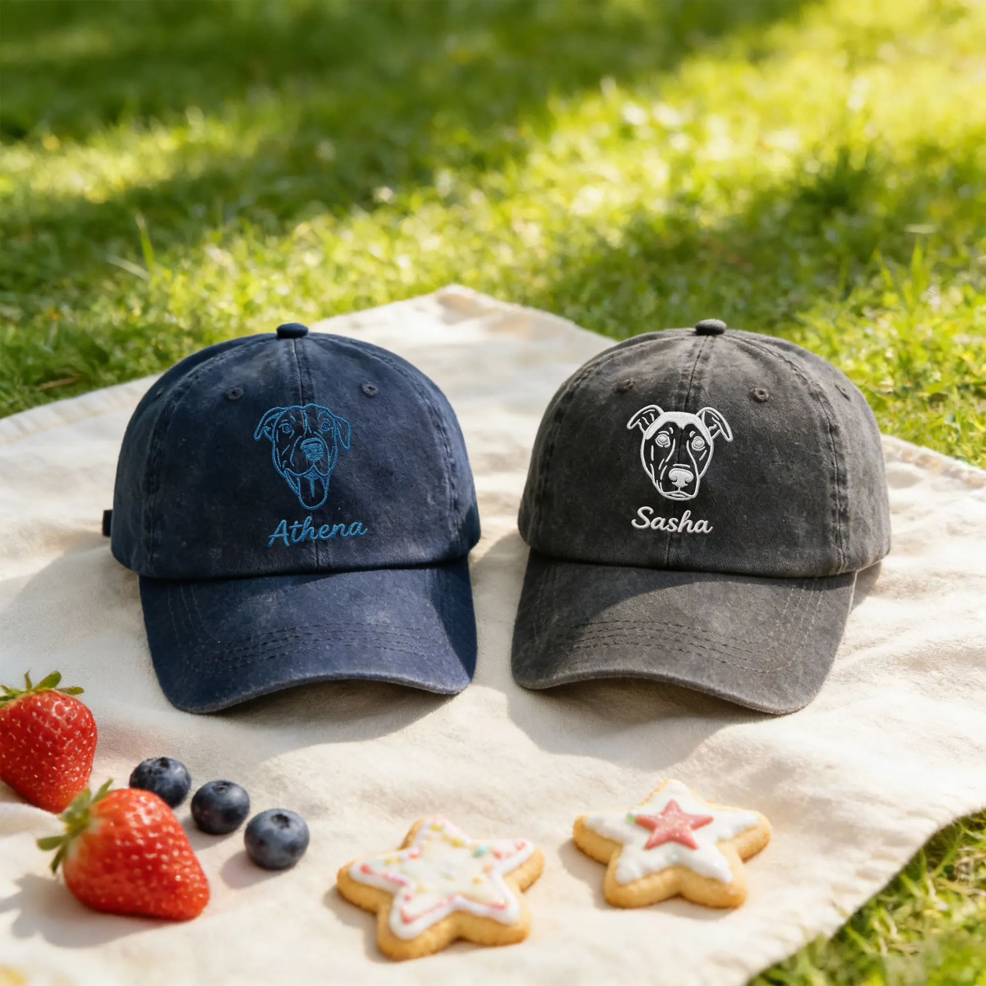 Custom Embroidered Cat Dog Pet Face Photo Outline with Name Cap