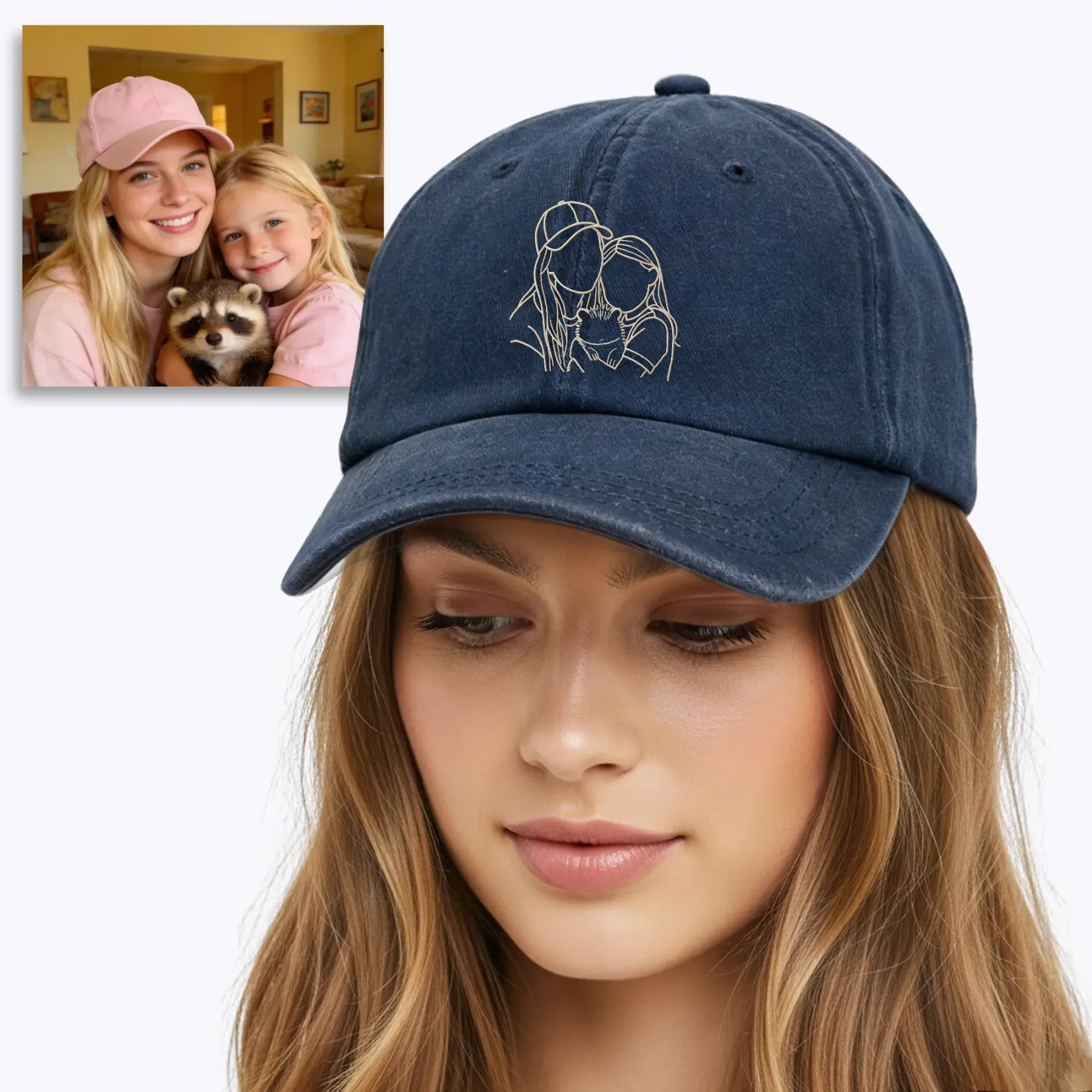 Custom Embroidered Family Friends Photo Outline Cap