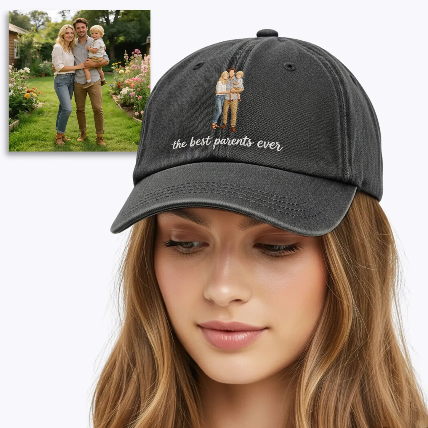 Custom Embroidered Family Friends Photo with Text Cap
