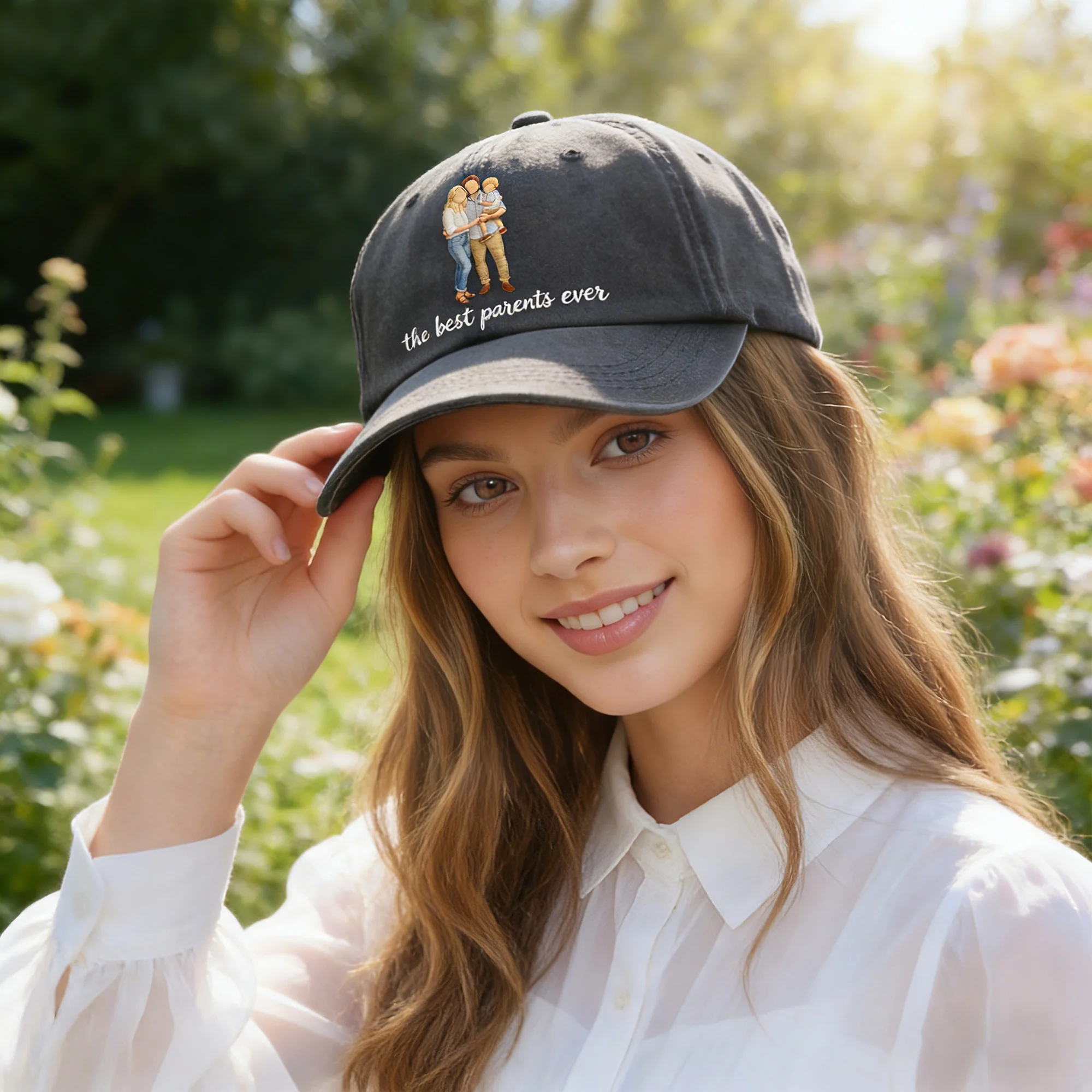 Custom Embroidered Family Friends Photo with Text Cap