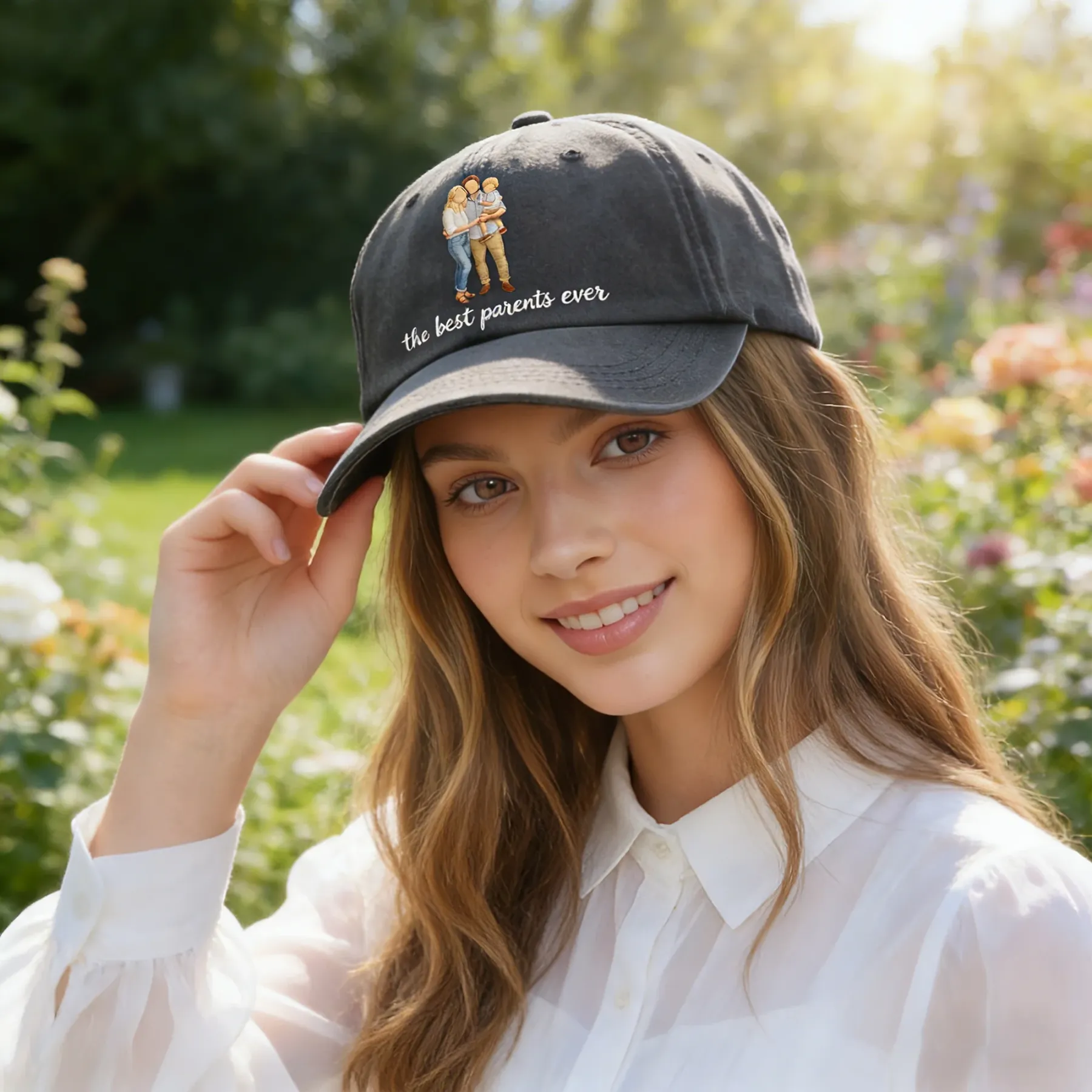 Custom Embroidered Family Friends Photo with Text Cap