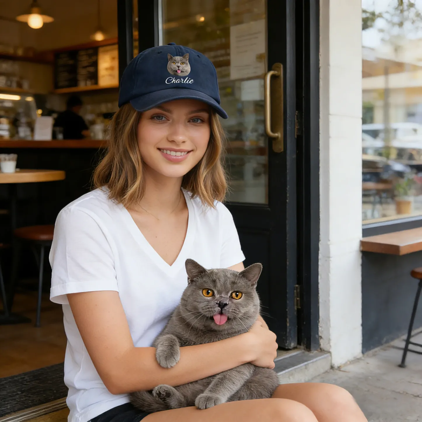 Custom Printed Cat Dog Pet Face Photo with Name Cap