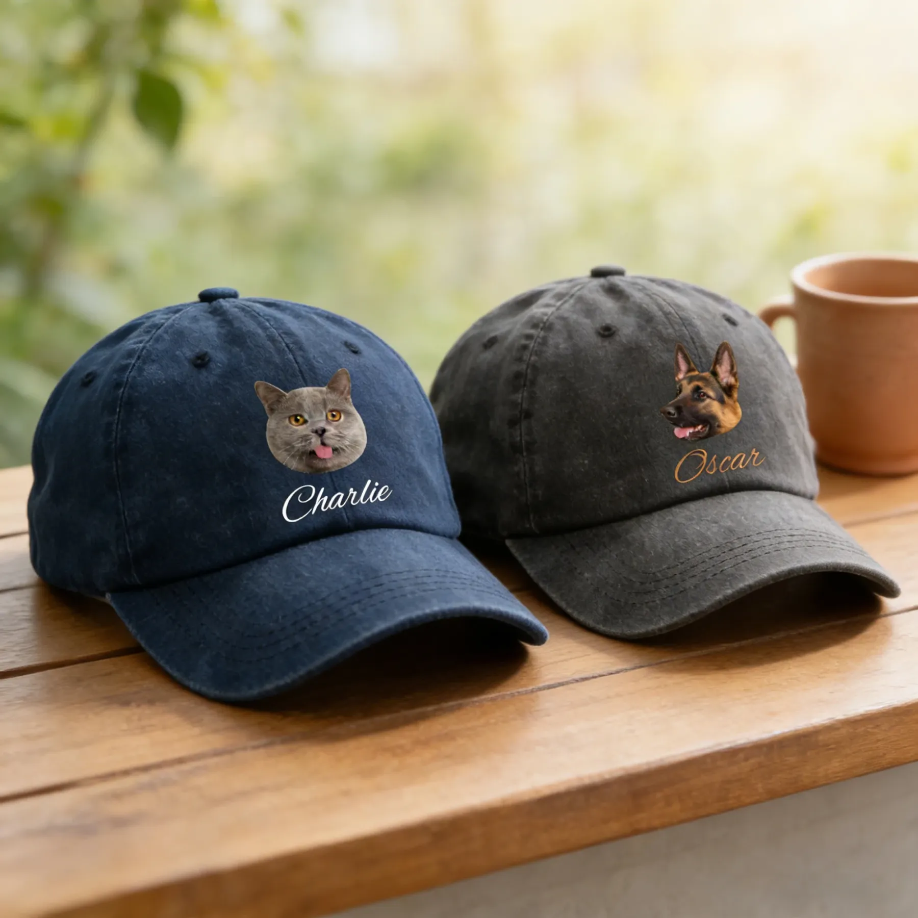 Custom Printed Cat Dog Pet Face Photo with Name Cap