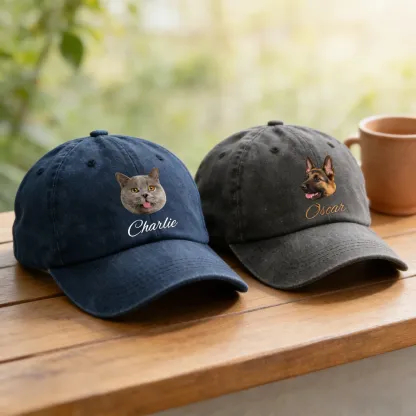 Custom Printed Cat Dog Pet Face Photo with Name Cap
