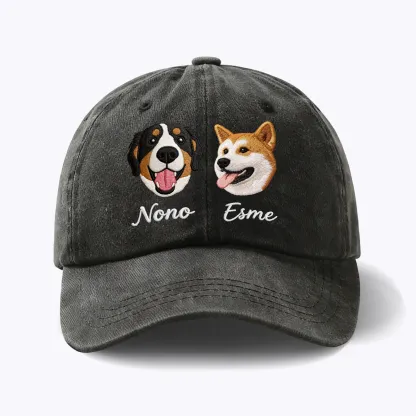 Custom Embroidered 2-3 Cat Dog Pet Face Photo with Name Cap