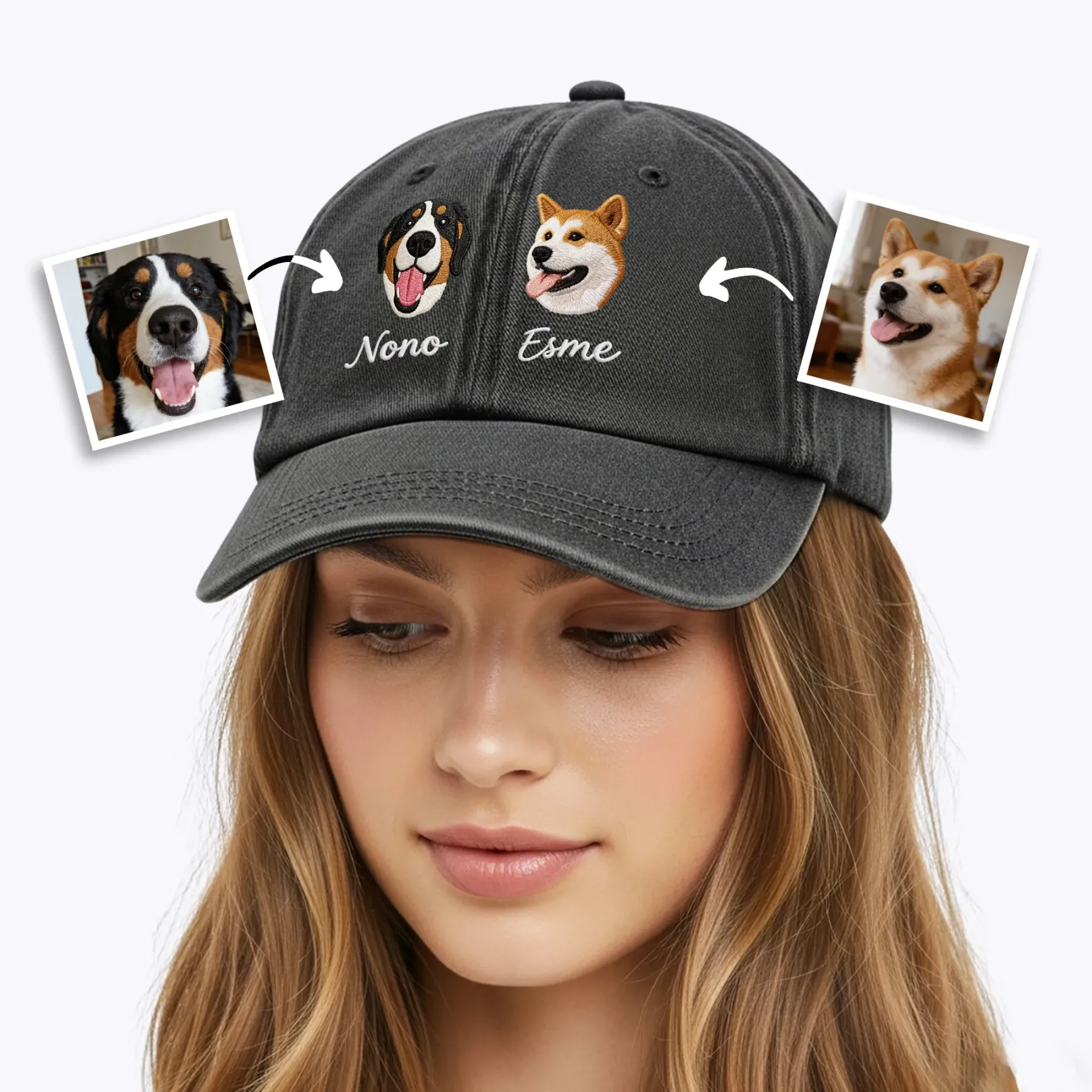 Custom Embroidered 2-3 Cat Dog Pet Face Photo with Name Cap
