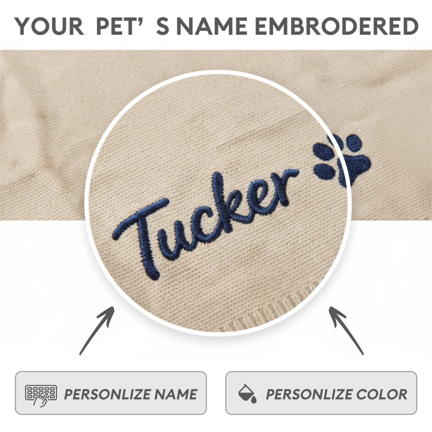 Custom Embroidered Name Paw Pattern Knit Blanket