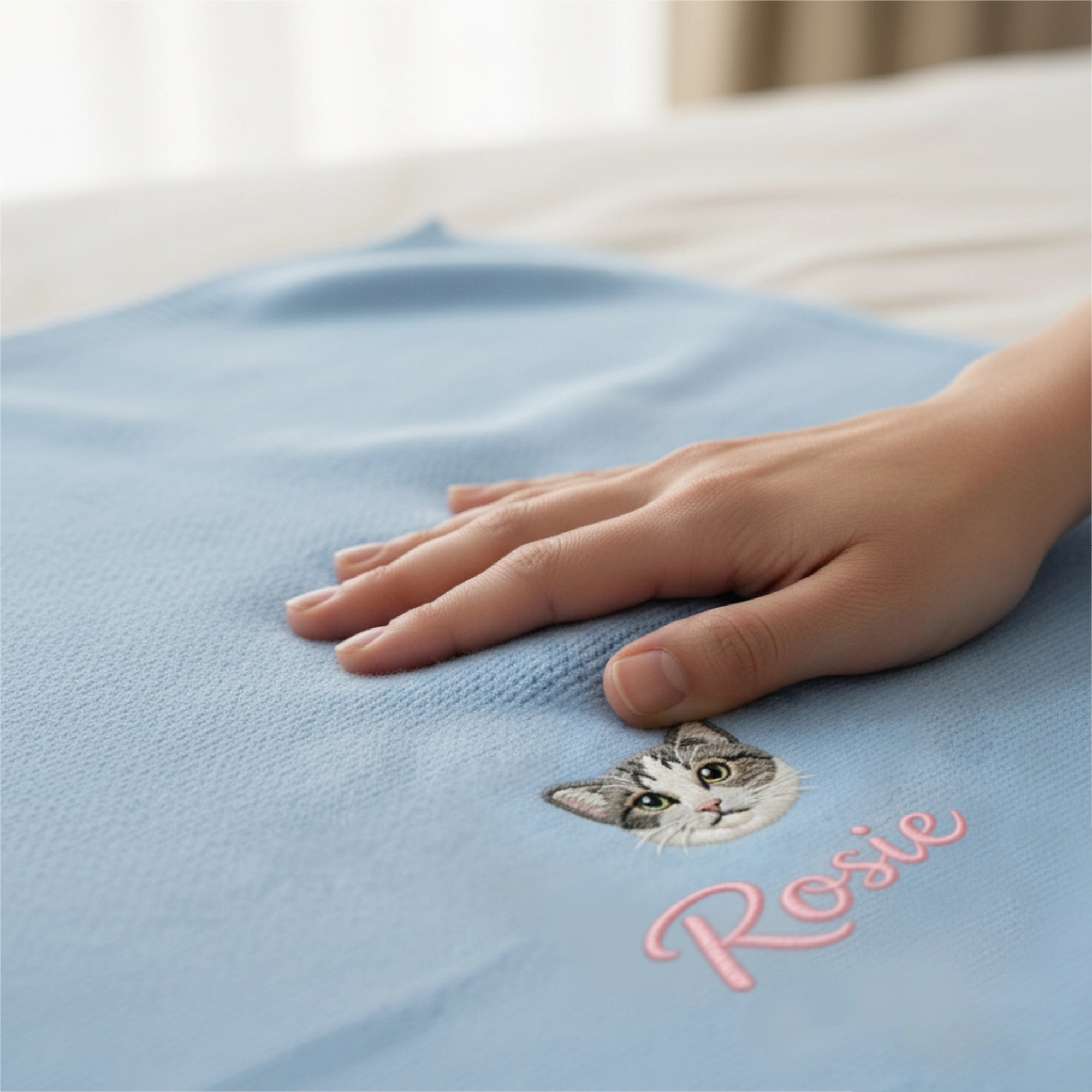 Custom Embroidered Pet Face with Name Knit Blanket