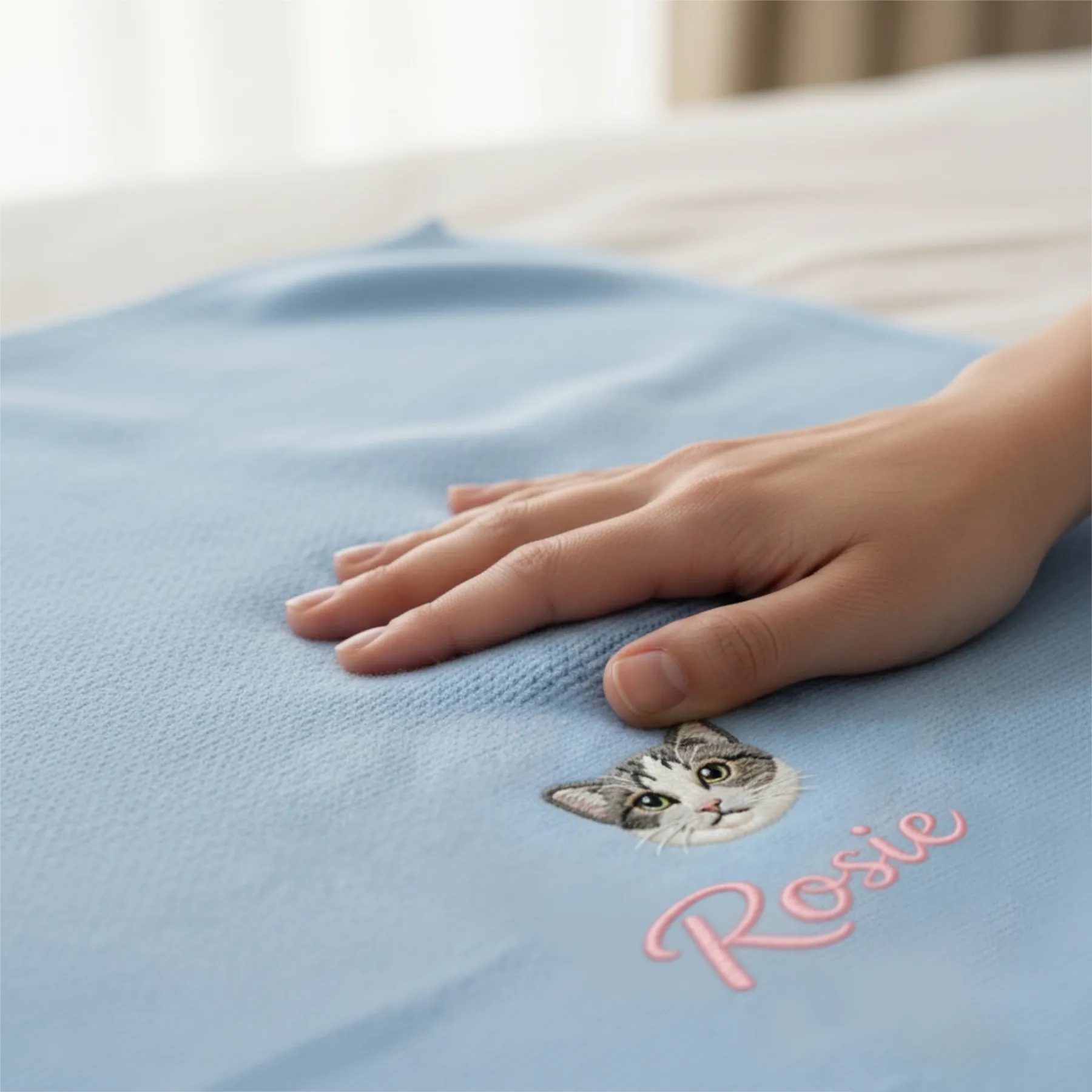 Custom Embroidered Pet Face with Name Knit Blanket