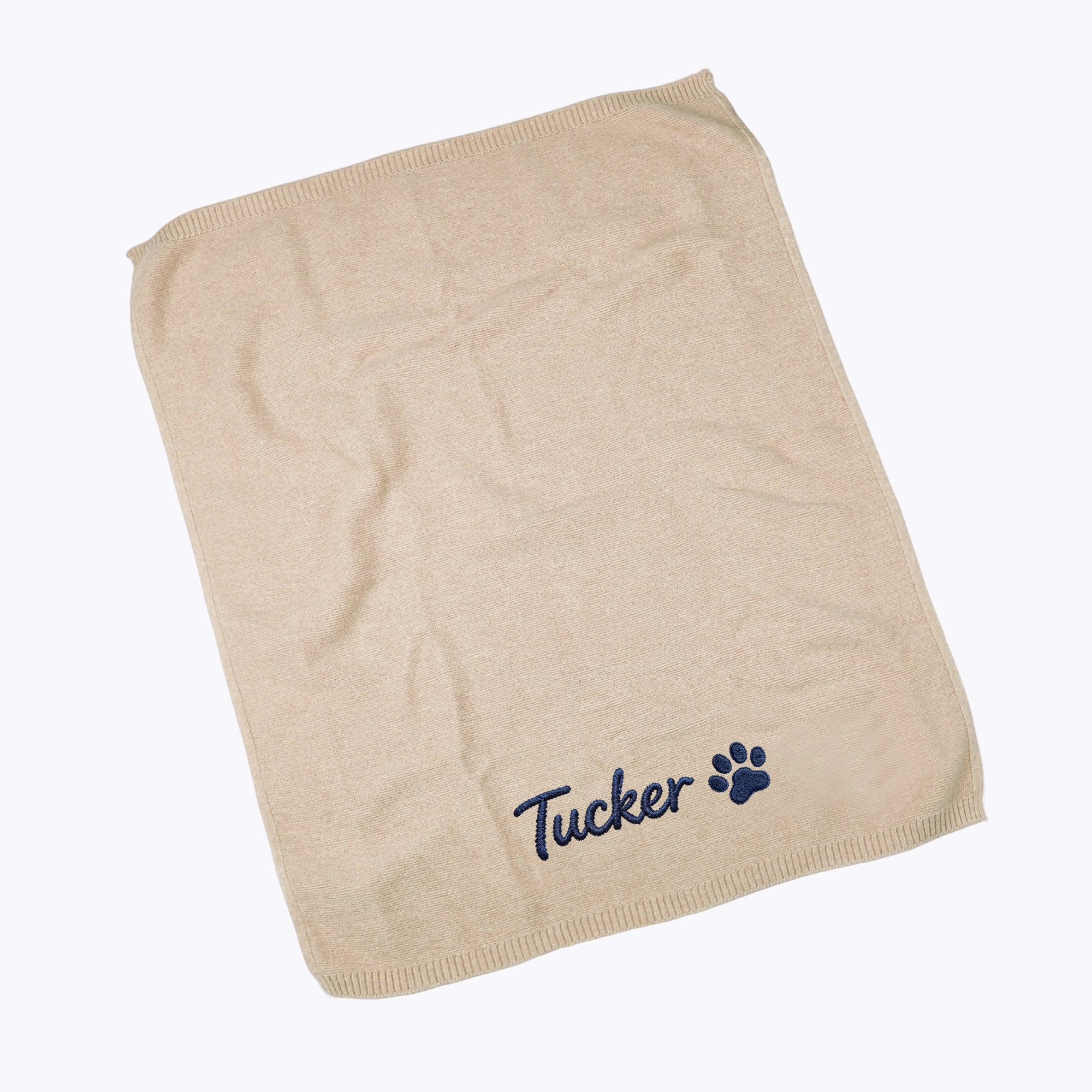 Custom Embroidered Name Paw Pattern Knit Blanket