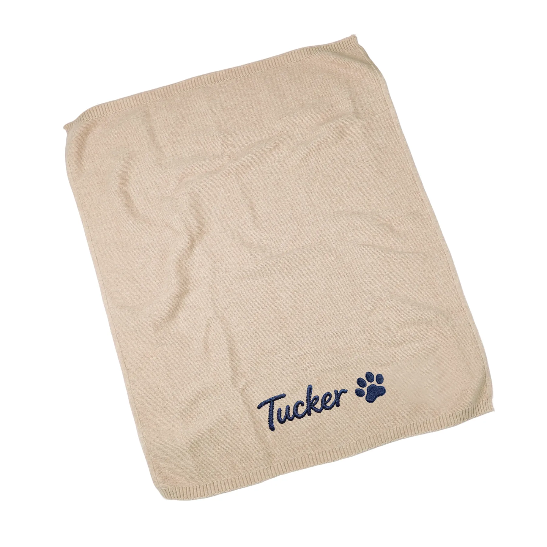 Custom Embroidered Name Paw Pattern Knit Blanket