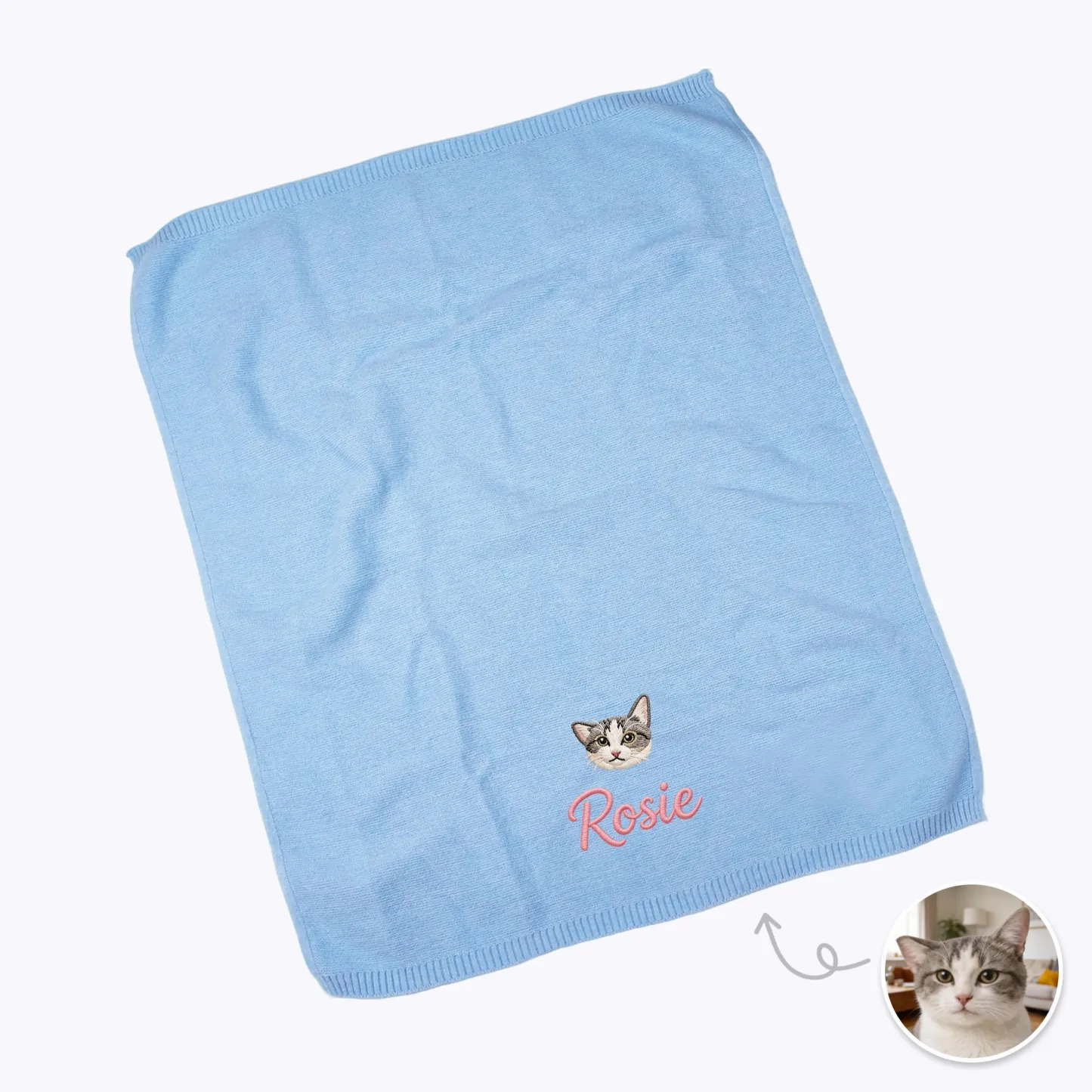 Custom Embroidered Pet Face with Name Knit Blanket