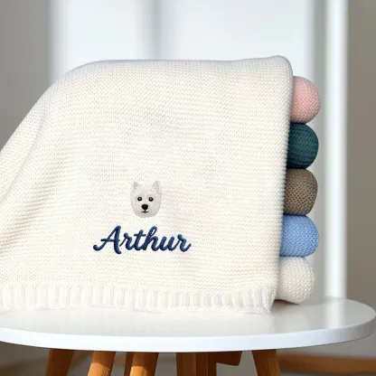 Custom Embroidered Pet Face with Name Knit Blanket