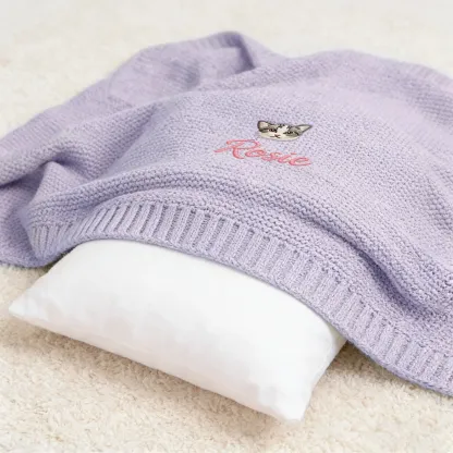 Custom Embroidered Pet Face with Name Knit Blanket