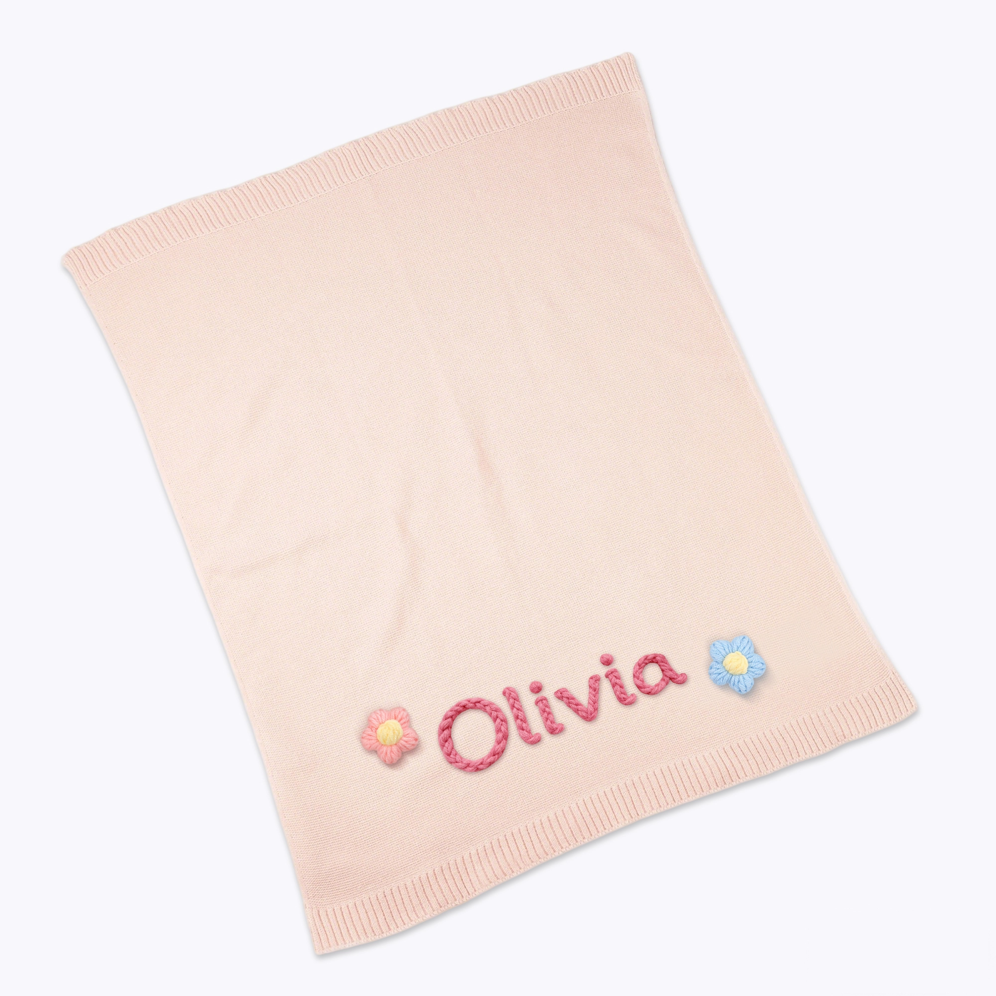 Custom 3D Embroidered Name with Flowers Knit Blanket