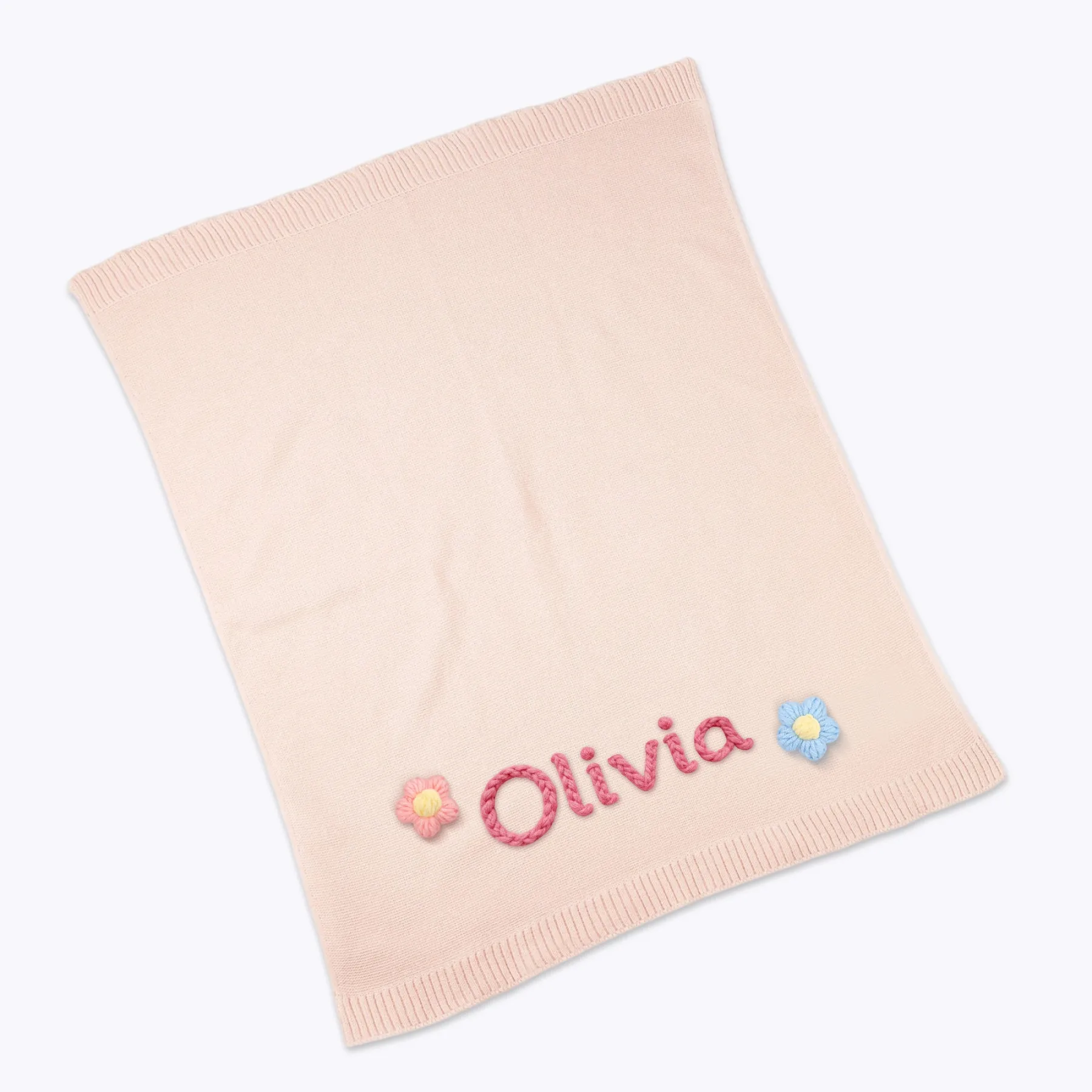 Custom 3D Embroidered Name with Flowers Knit Blanket