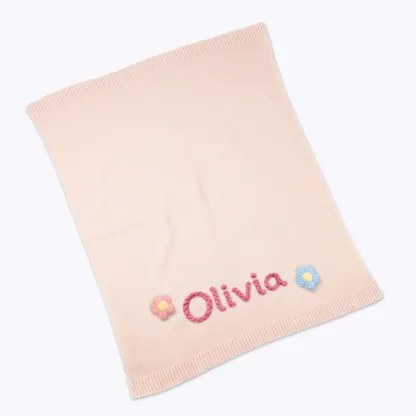 Custom 3D Embroidered Name with Flowers Knit Blanket