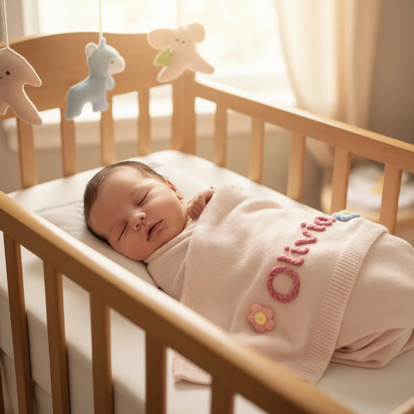Custom 3D Embroidered Name with Flowers Knit Blanket