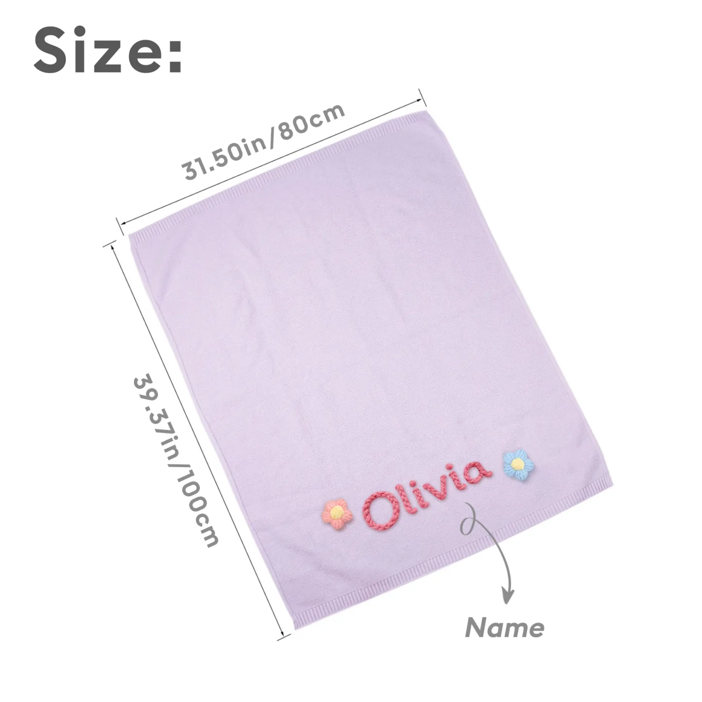 Custom 3D Embroidered Name with Flowers Knit Blanket