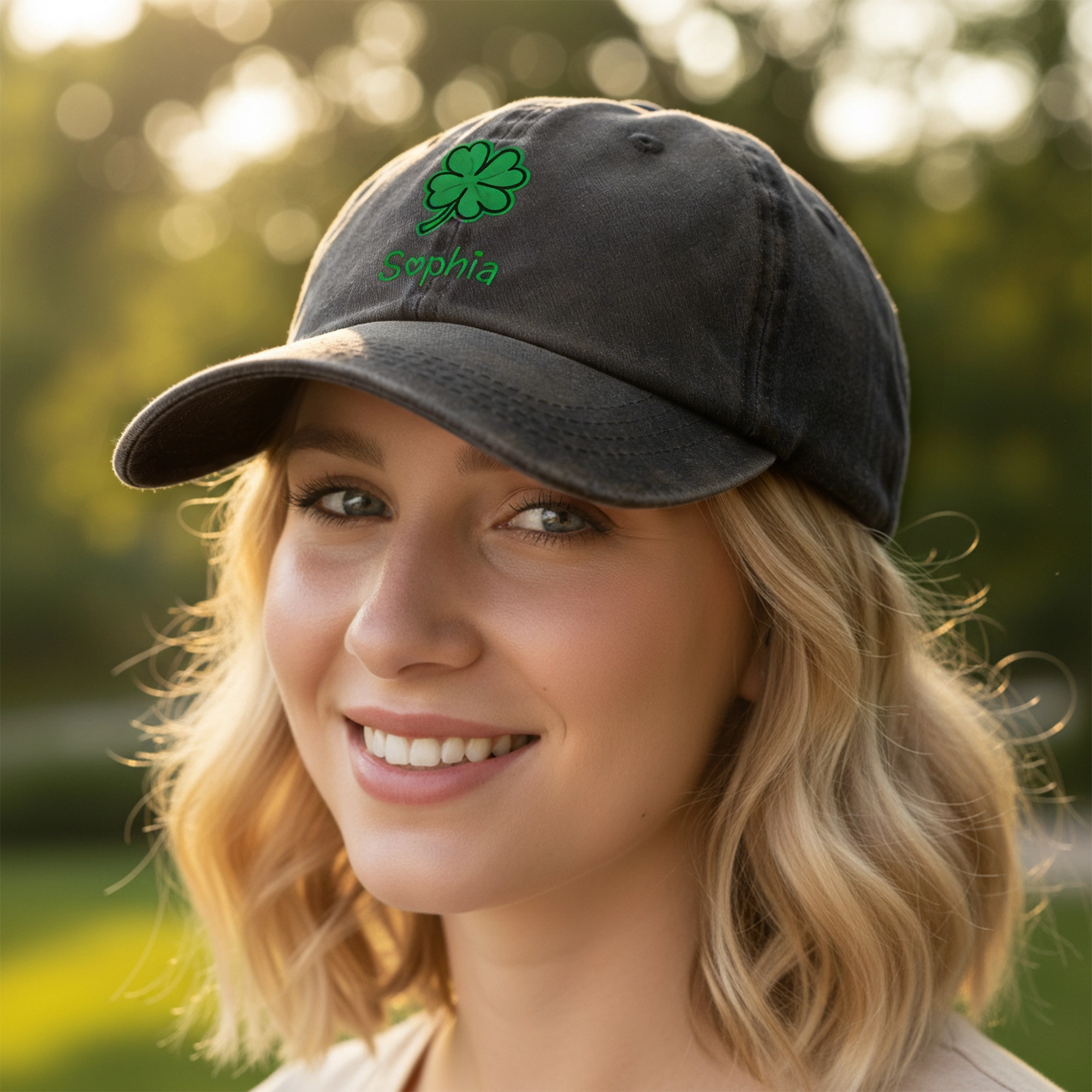 Custom Printed Name Lucky Clover Cap for St. Patrick's Day