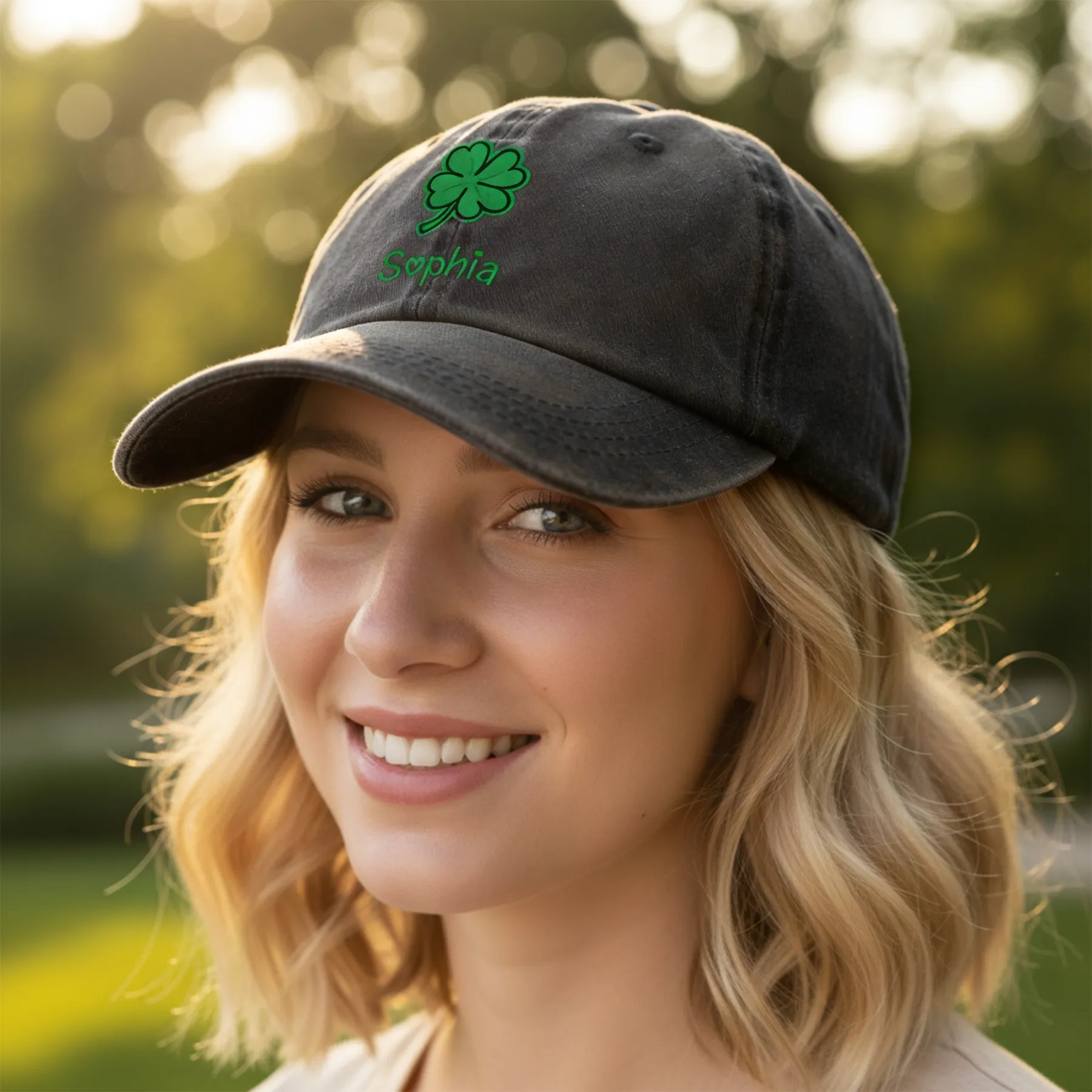 Custom Printed Name Lucky Clover Cap for St. Patrick's Day