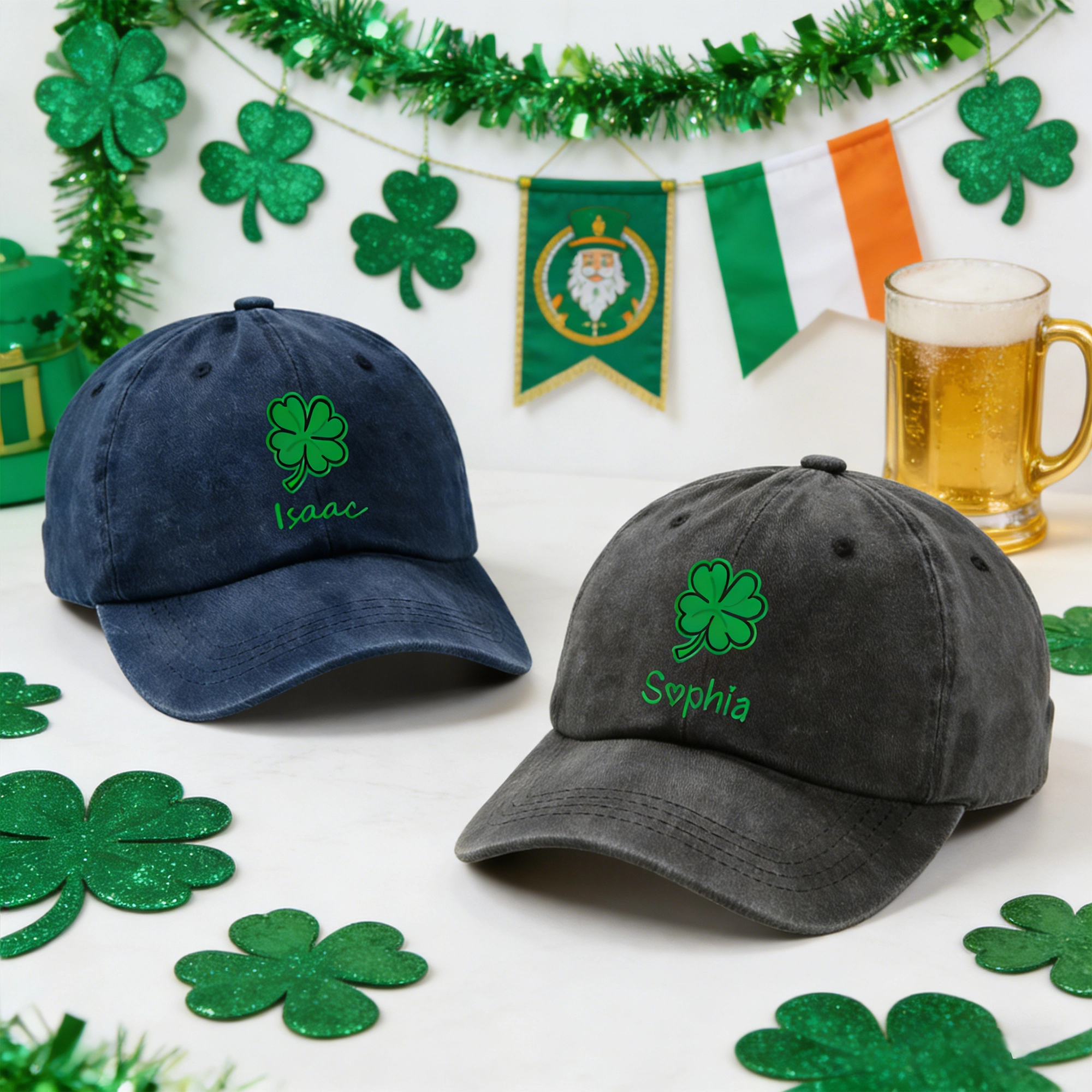 Custom Printed Name Lucky Clover Cap for St. Patrick's Day