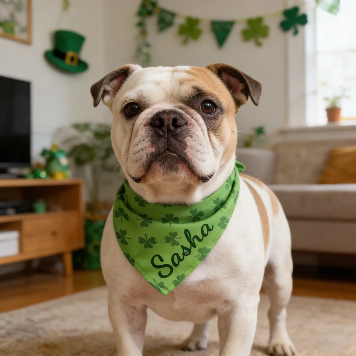 Custom Name Lucky Clover Pet Bandana for St. Patrick's Day