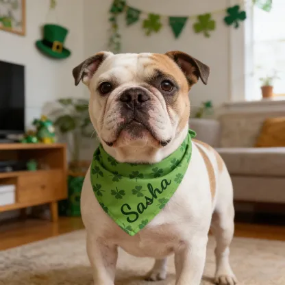 Custom Name Lucky Clover Pet Bandana for St. Patrick's Day