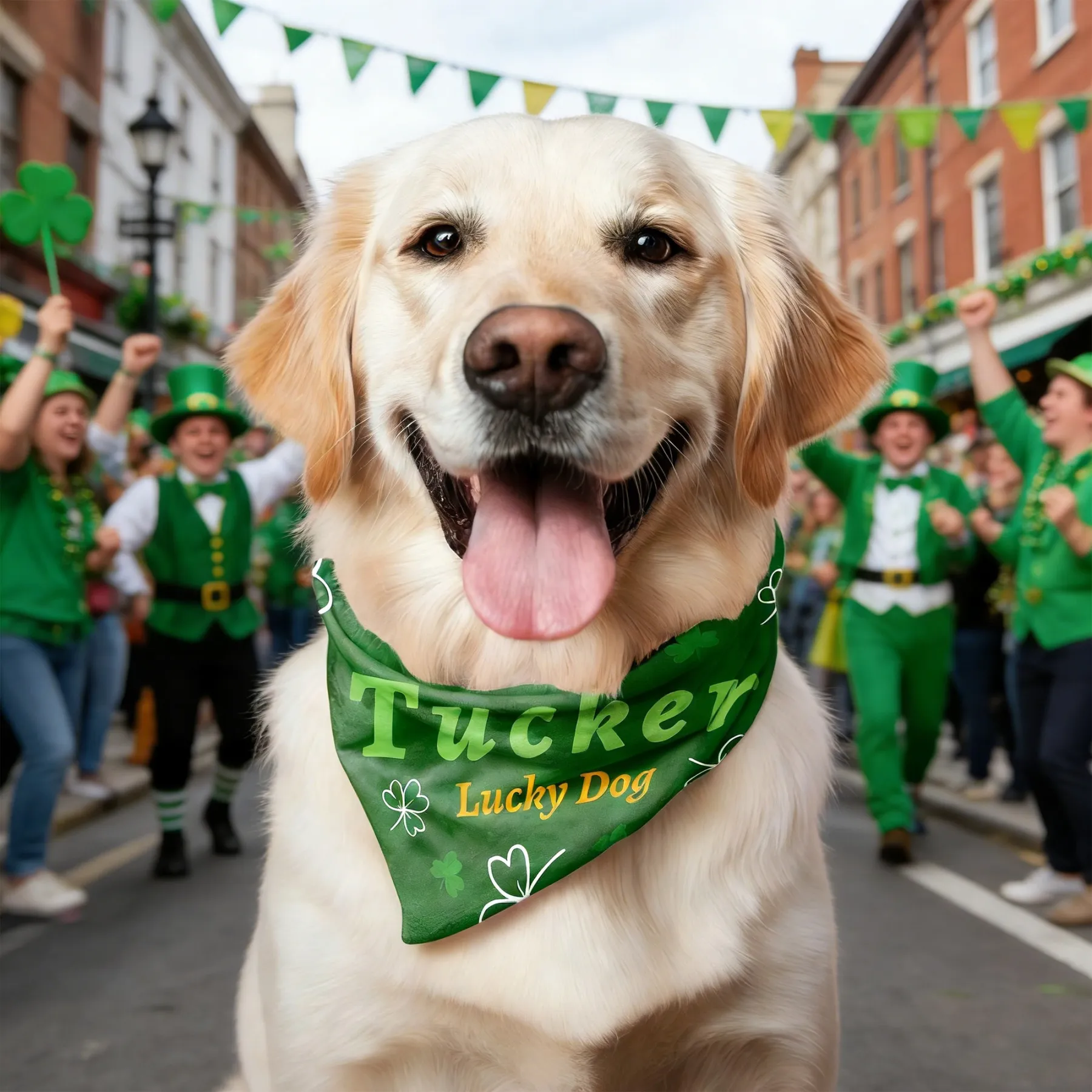 Custom Lucky Clover Name and Text Pet Bandana for St. Patrick's Day