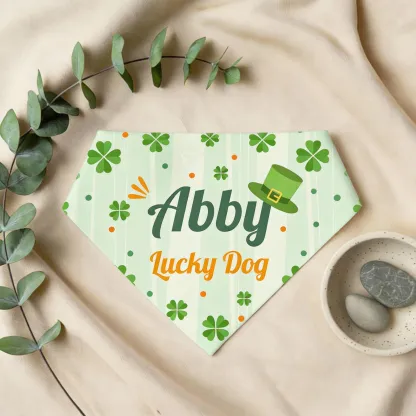 Custom Name and Text Lucky Clover Pet Bandana for St. Patrick's Day