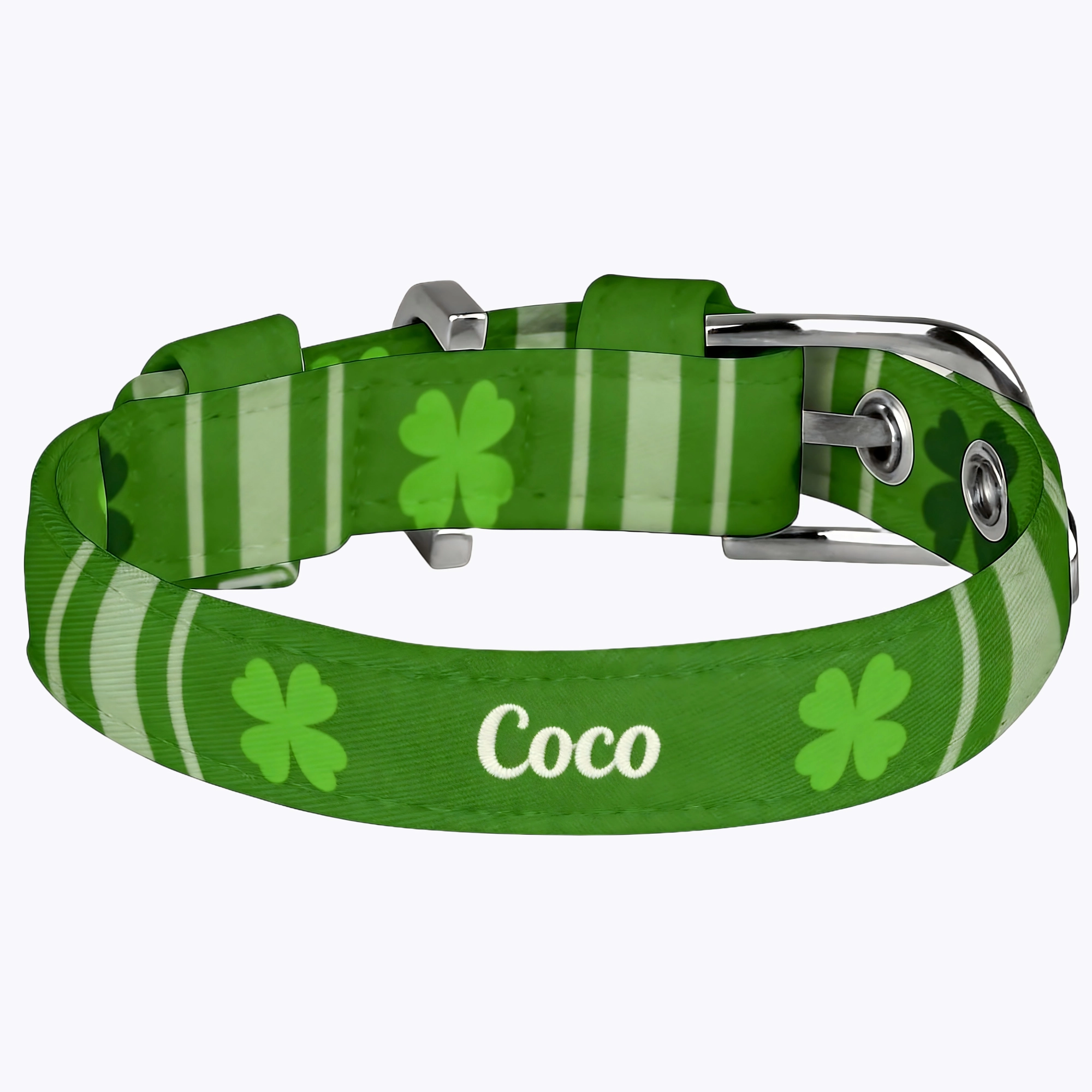 Custom Four Leaf Clover Adjustable Dog Cat Collar with Metal D-ring and Buckle for St. Patrick's Day