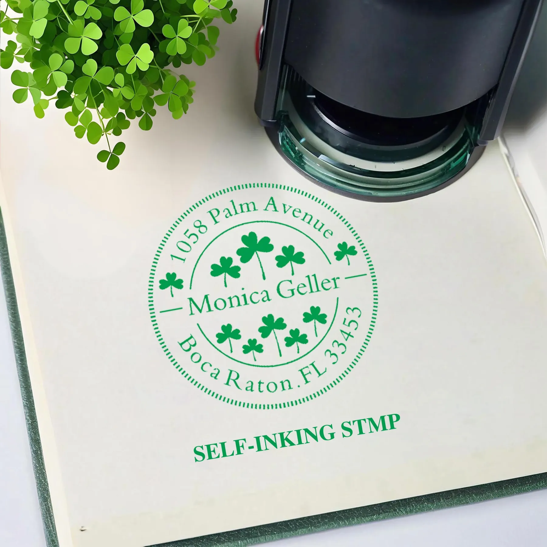 Custom Text Lucky Clover Stamp Wood Handle Stamp Self-inking Stamp for St. Patrick's Day