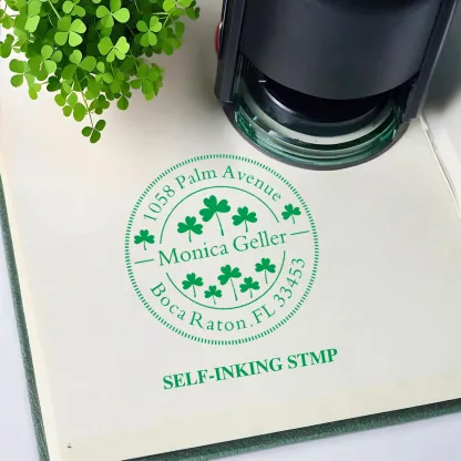 Custom Text Lucky Clover Stamp Wood Handle Stamp Self-inking Stamp for St. Patrick's Day
