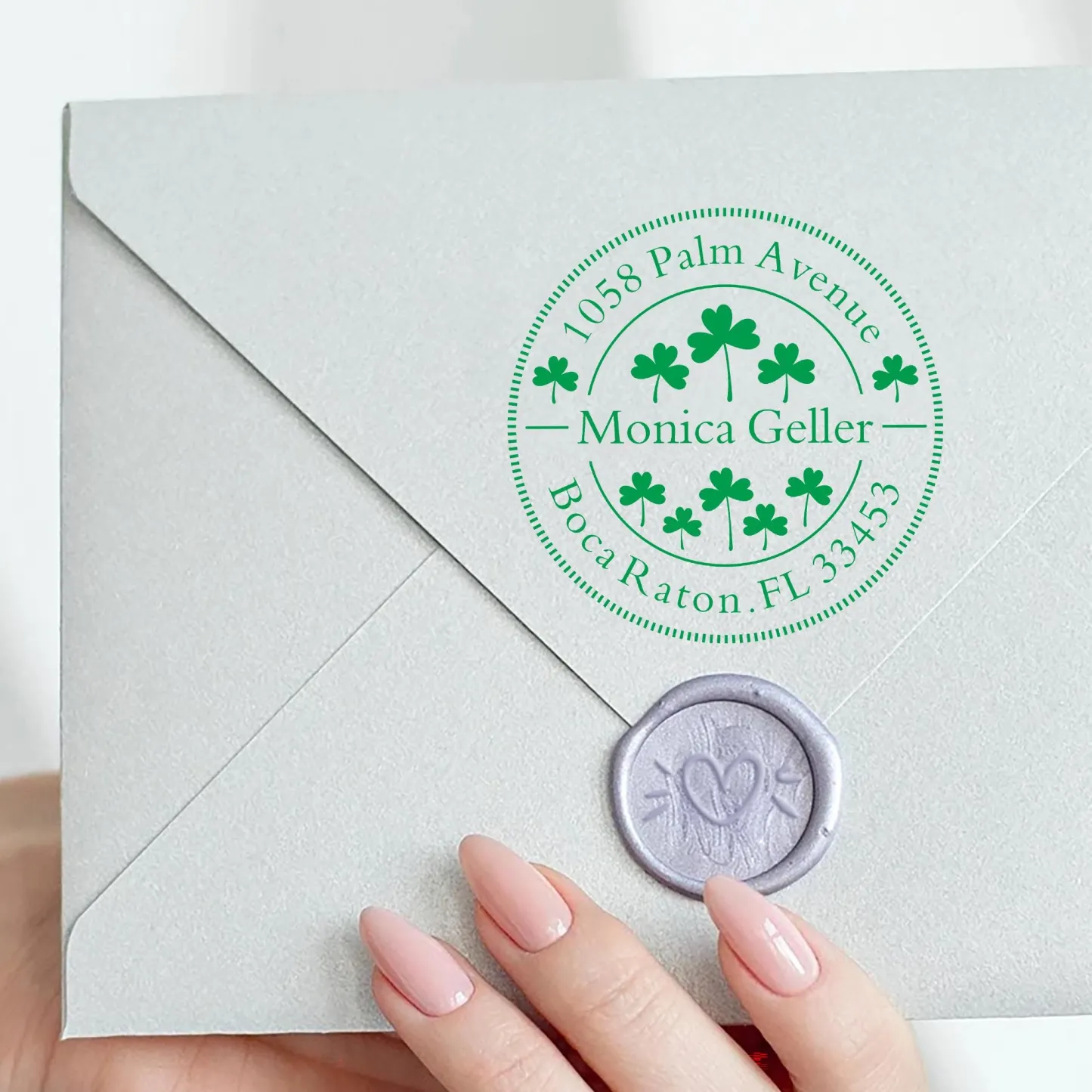 Custom Text Lucky Clover Stamp Wood Handle Stamp Self-inking Stamp for St. Patrick's Day