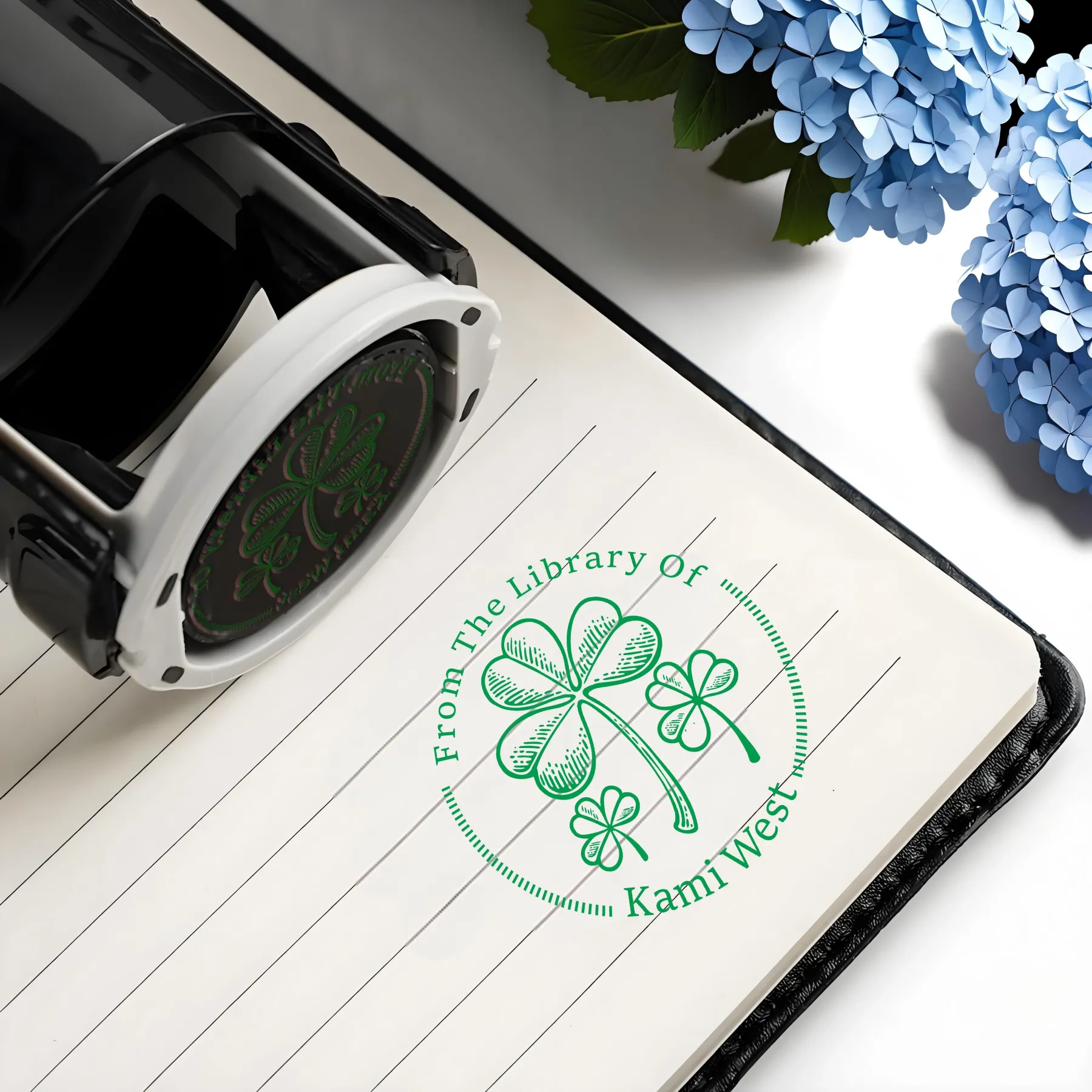 Custom Text Lucky Clover From The Library Of Stamp Wood Handle Stamp Self-inking Stamp for St. Patrick's Day