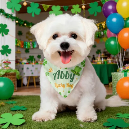 Custom Name and Text Lucky Clover Pet Bandana for St. Patrick's Day