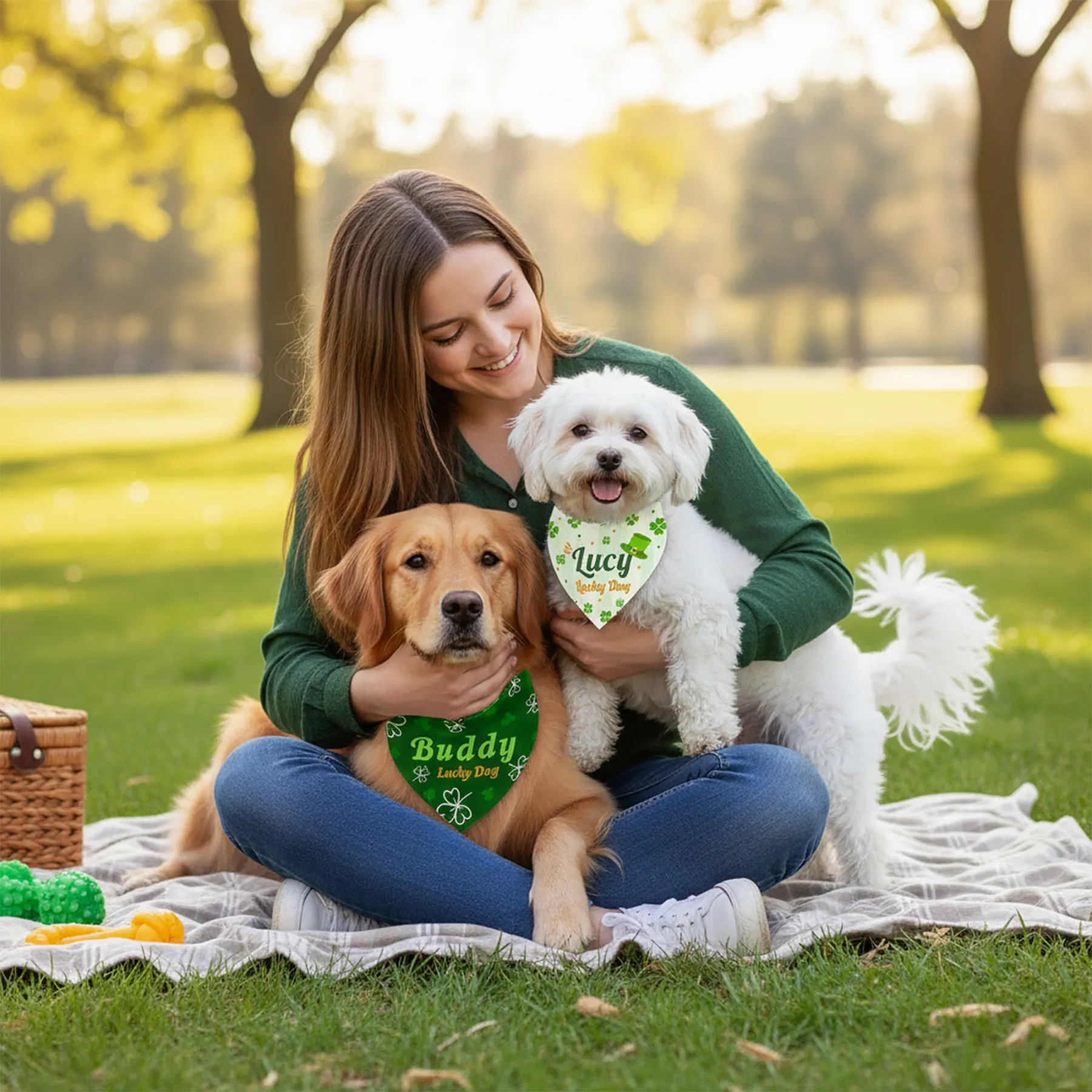 Custom Name Lucky Clover Pet Bandana for St. Patrick's Day