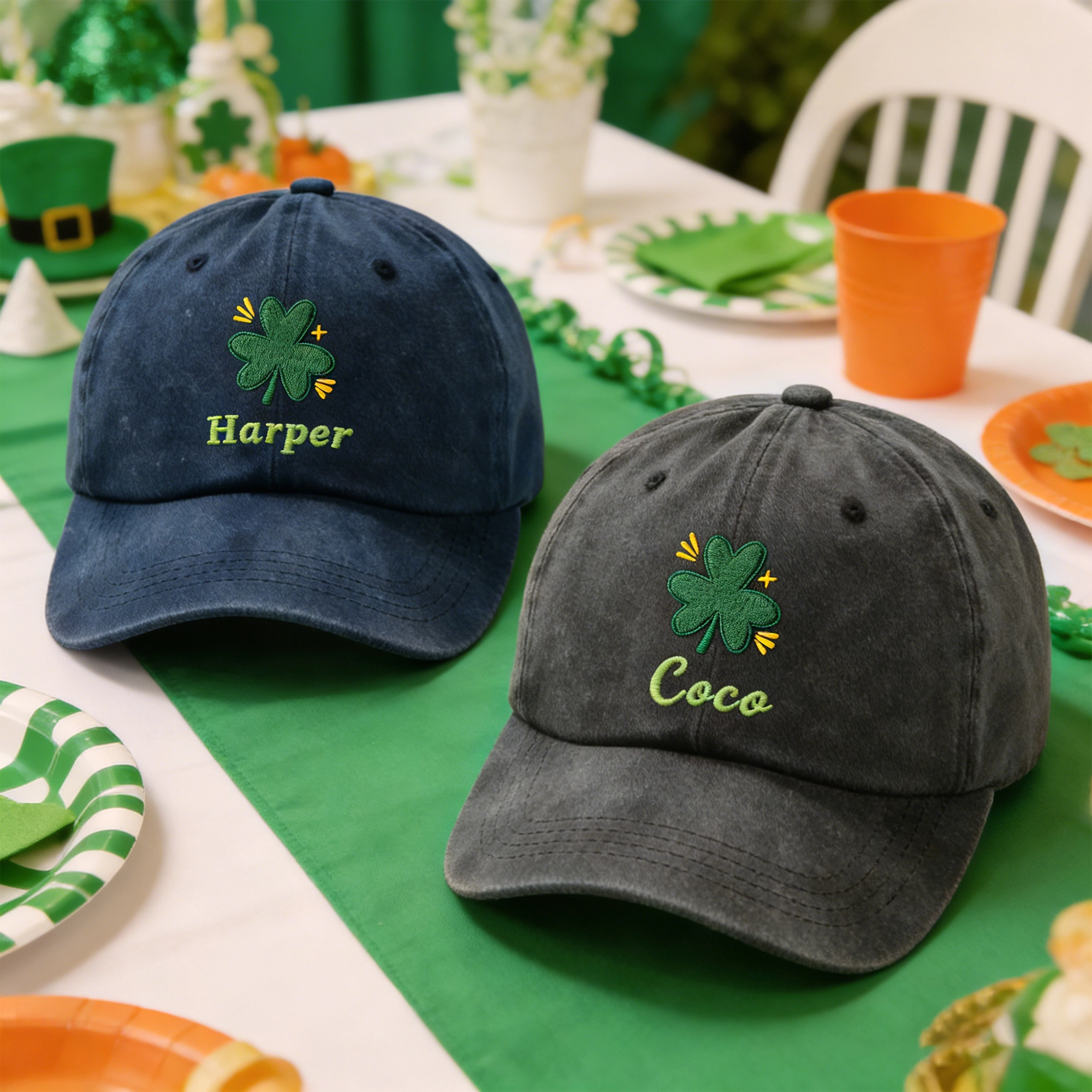 Custom Embroidered Name Lucky Clover Cap for St. Patrick's Day