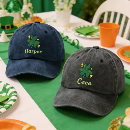 Custom Embroidered Name Lucky Clover Cap for St. Patrick's Day