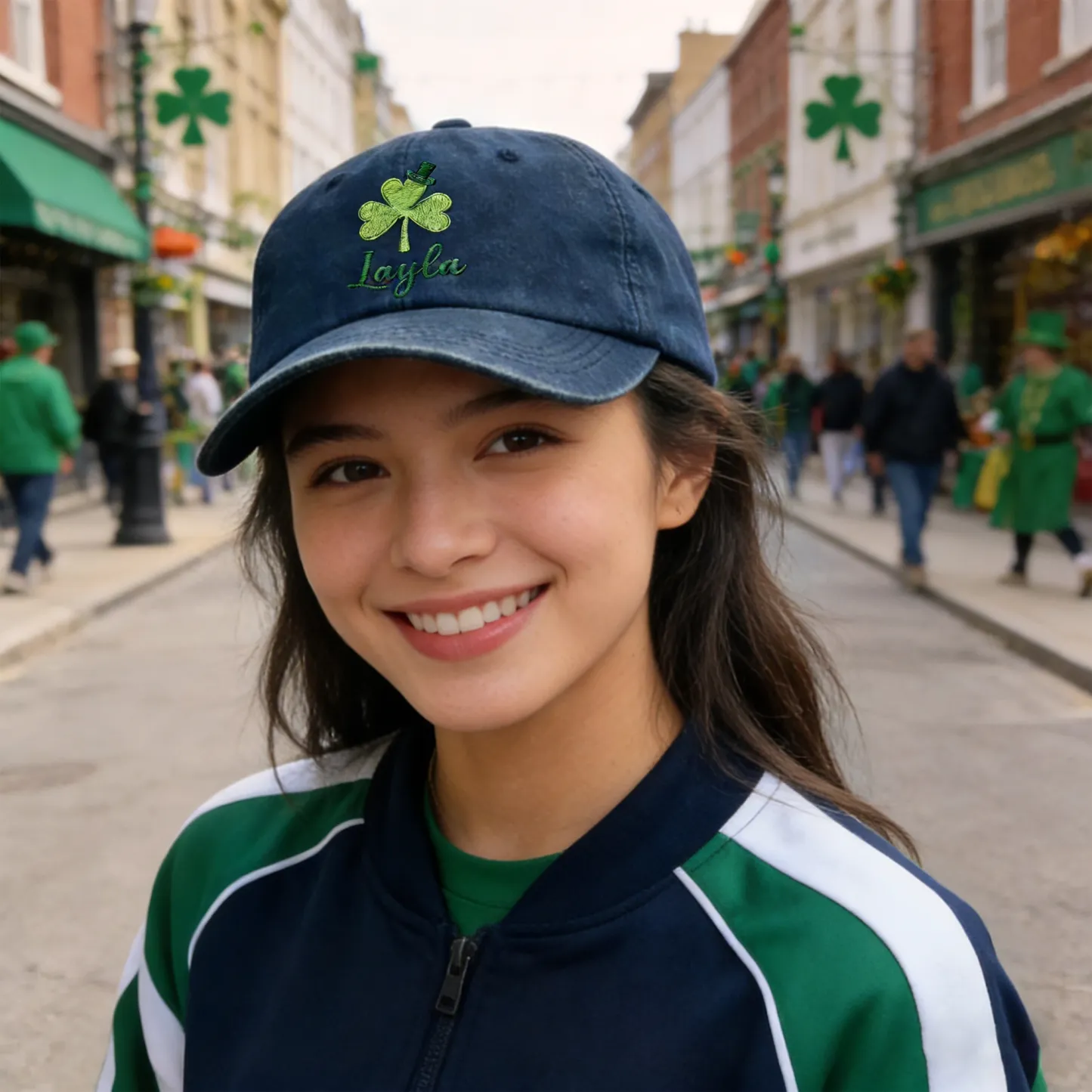 Custom Embroidered Name Lucky Clover Multi-color Cap for St. Patrick's Day