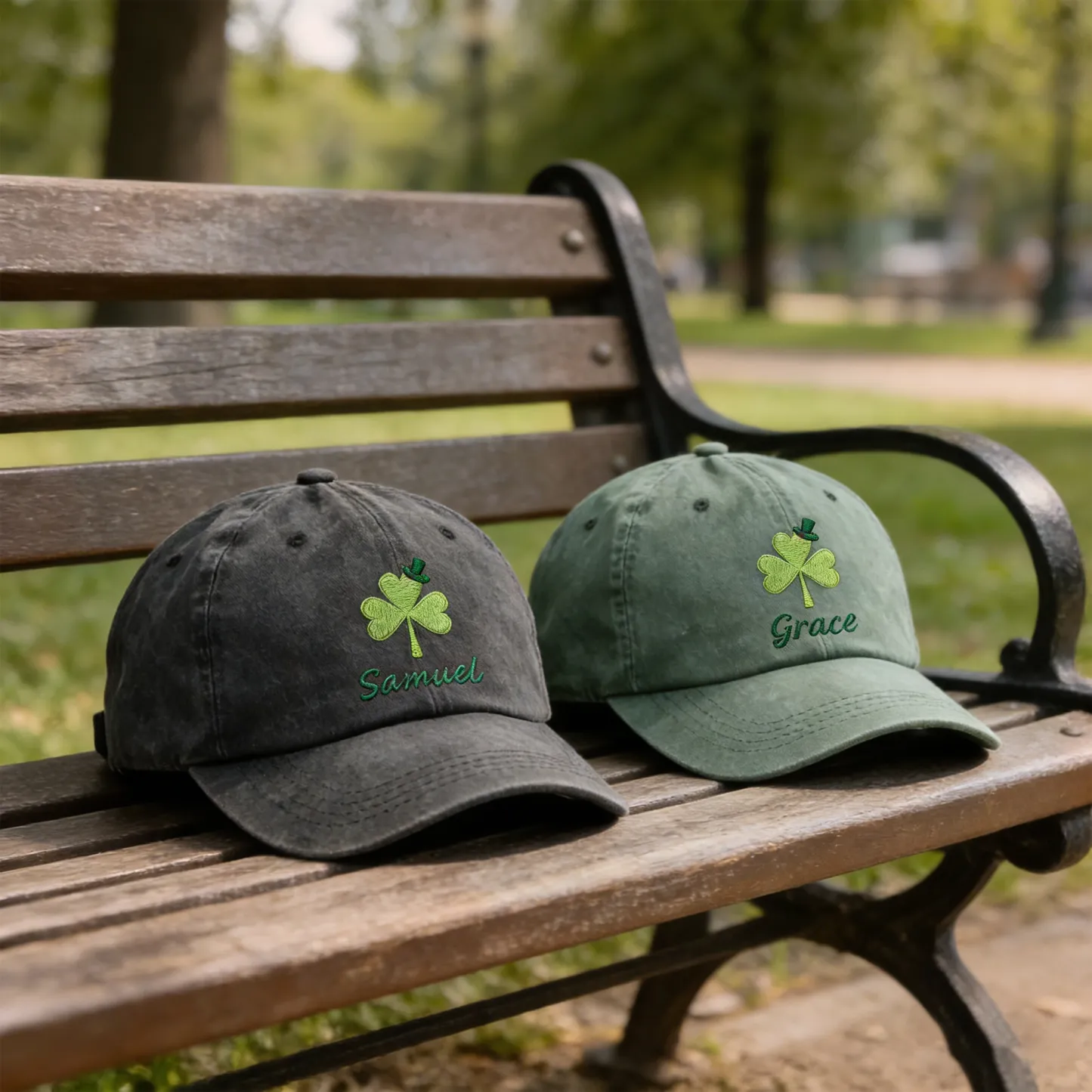 Custom Embroidered Name Lucky Clover Multi-color Cap for St. Patrick's Day